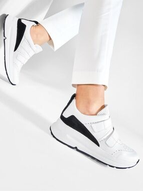 Geox White and Black Velcro Platform Sneakers for Women